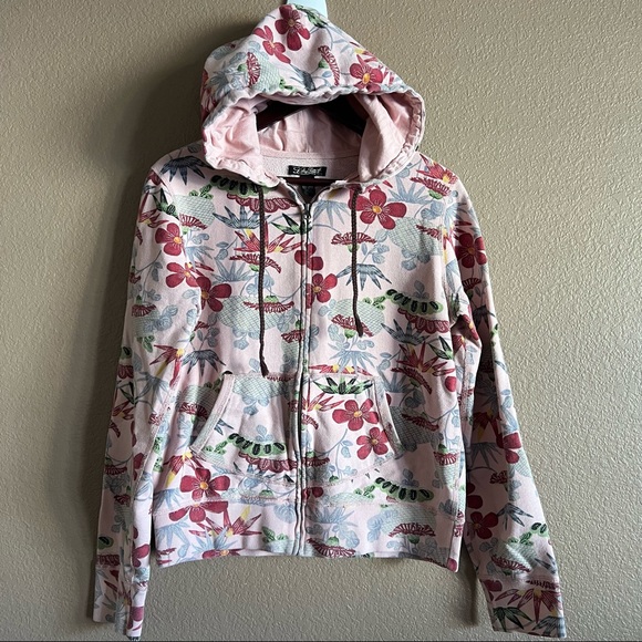 Lucky Brand Tops - Lucky Brand Light Pink Floral Zipper Hoodie Size Large